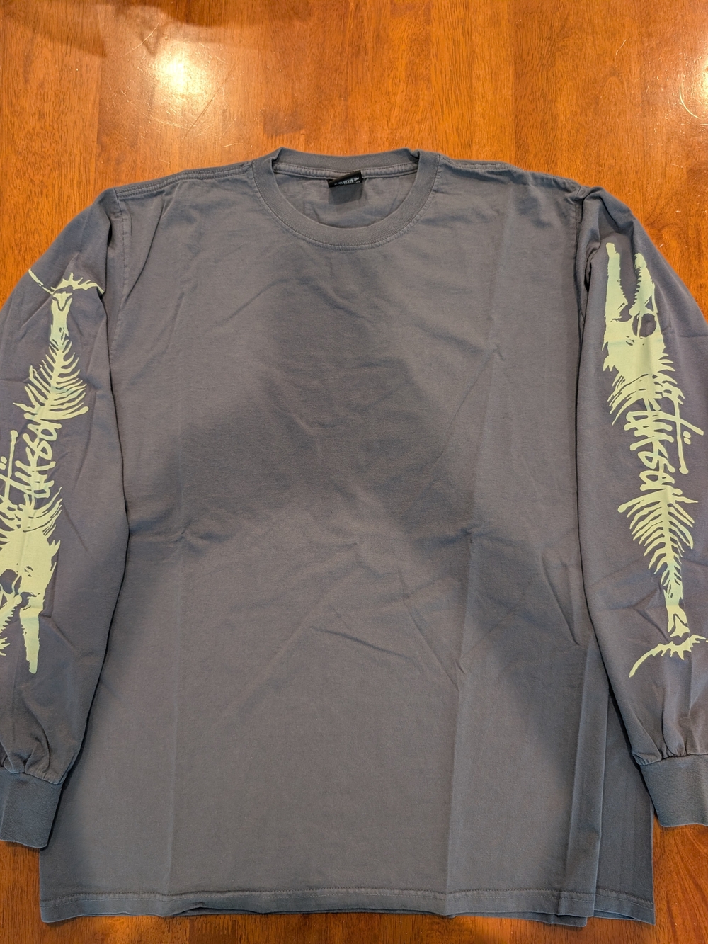Stussy Men's Long Sleeve Tee Shirt Pigment Dyed Fish Bones Blue Size L